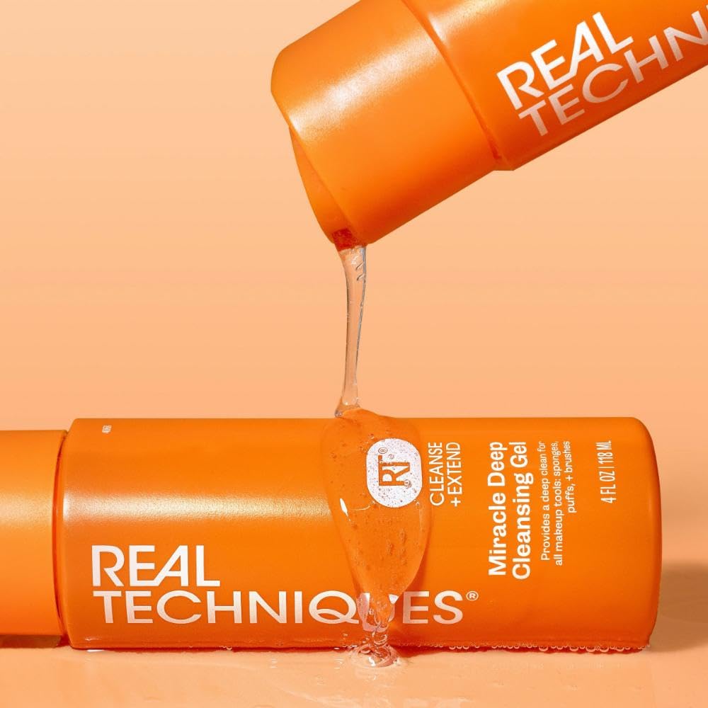 Real Techniques Miracle Gel Nettoyant Profond, Shampoing pour Pinceaux de Maquillage & Éponges, Nettoyant pour Outils de Maquillage, Végétalien et Sans Cruauté, Flacon de 118 ml (4 fl. oz.)