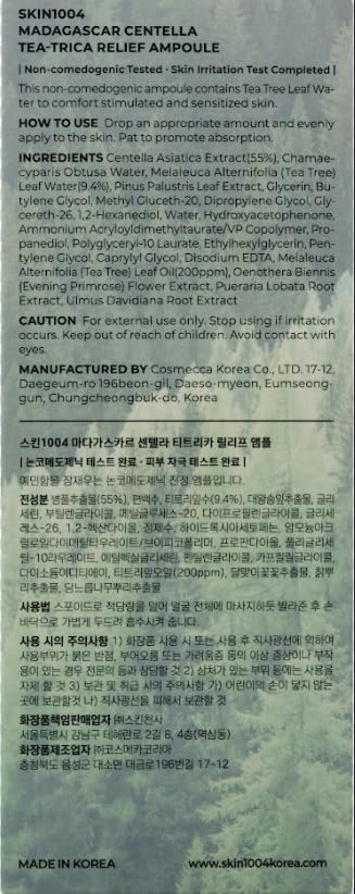 Ampoule SKIN1004 Tea-Trica Relief 100ml (3.38 fl. oz), Hydratation Apaisante pour Peaux Sensibles